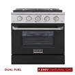 30 in. 4.2 cu. ft. Dual Fuel Range Natural Gas Sealed Burners in Black.