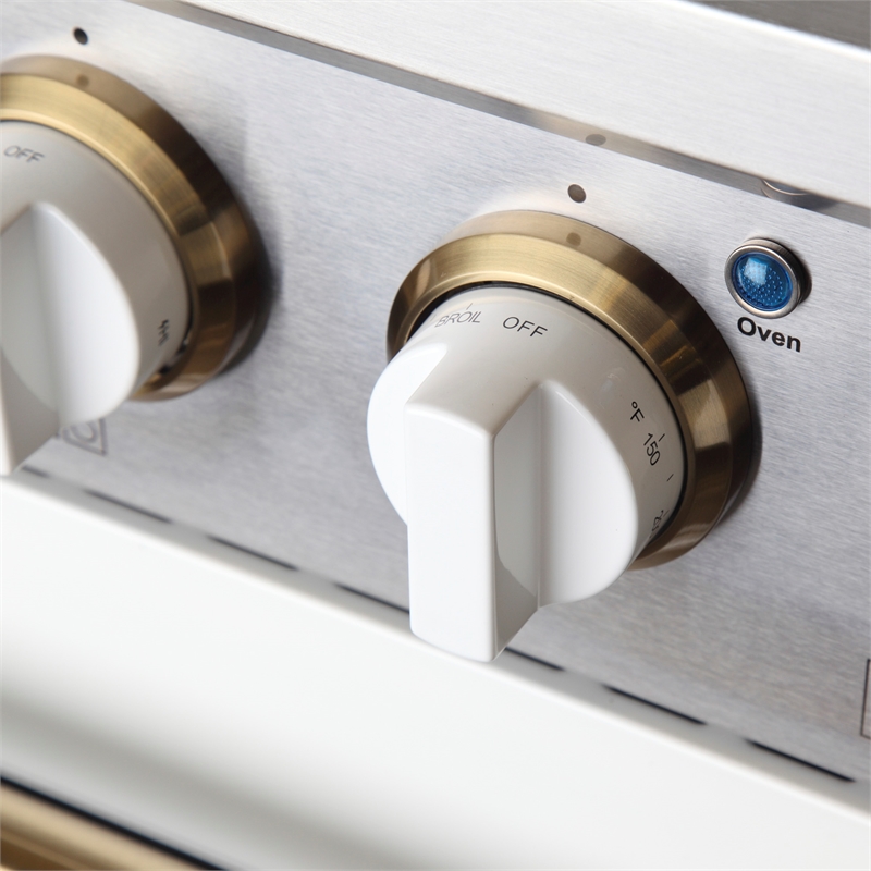 30 in. 4.2 cu. Dual Fuel Range Natural Gas in Silver Gold Handle Rings and Knobs