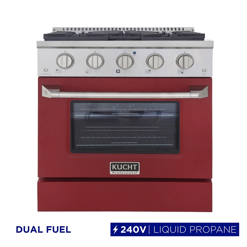 30 in. 4.2 cu. ft. Dual Fuel Range Propane Gas Sealed Burners in Red.