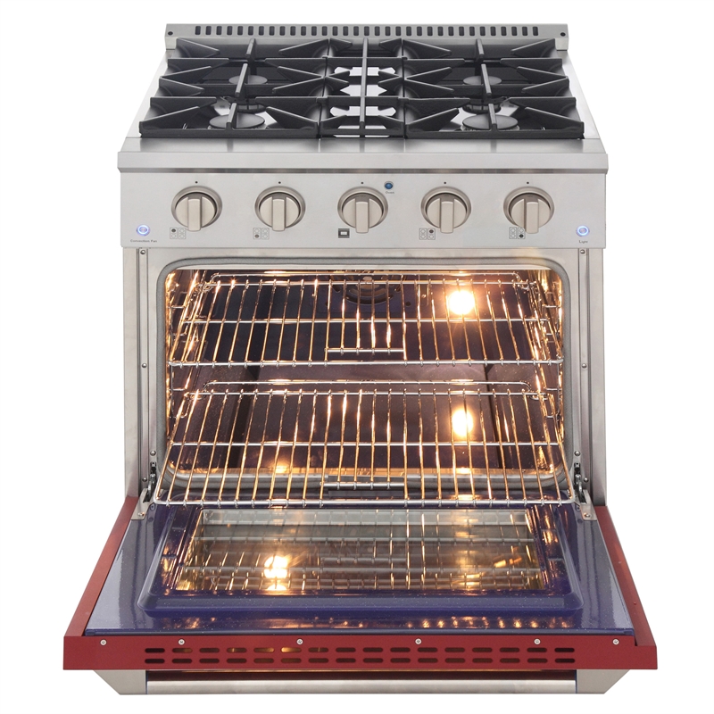 30 in. 4.2 cu. ft. Dual Fuel Range Propane Gas Sealed Burners in Red.