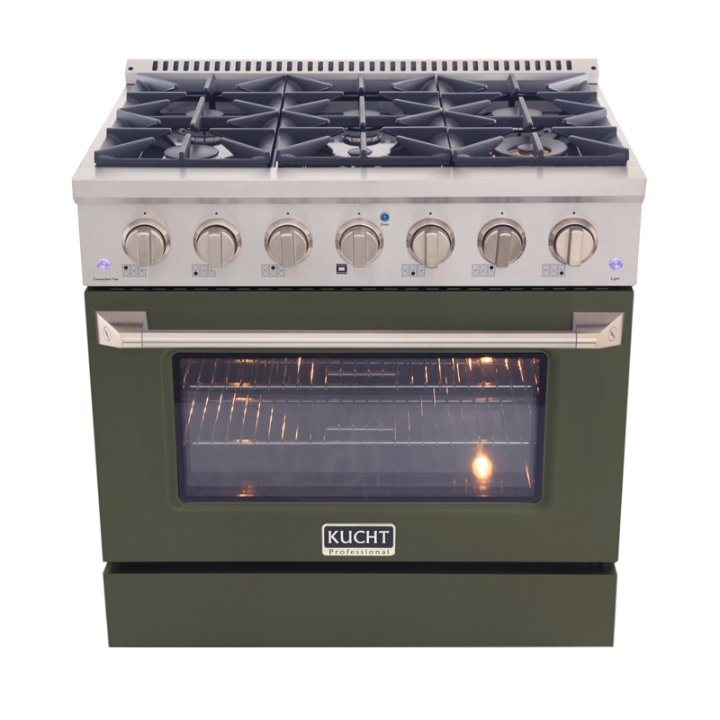 36 in. 5.2 cu. ft Dual Fuel Range for Propane Gas Sealed Burners in Olive Green.