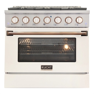 36 in. 5.2 cu. ft. Dual Fuel Range for Propane Gas in  Gold Handle & Ring Knobs.
