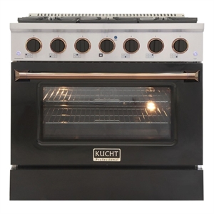 36 in. 5.2 cu. ft. Dual Fuel Range for Propane Gas in Gold Handle &  Ring Knobs.