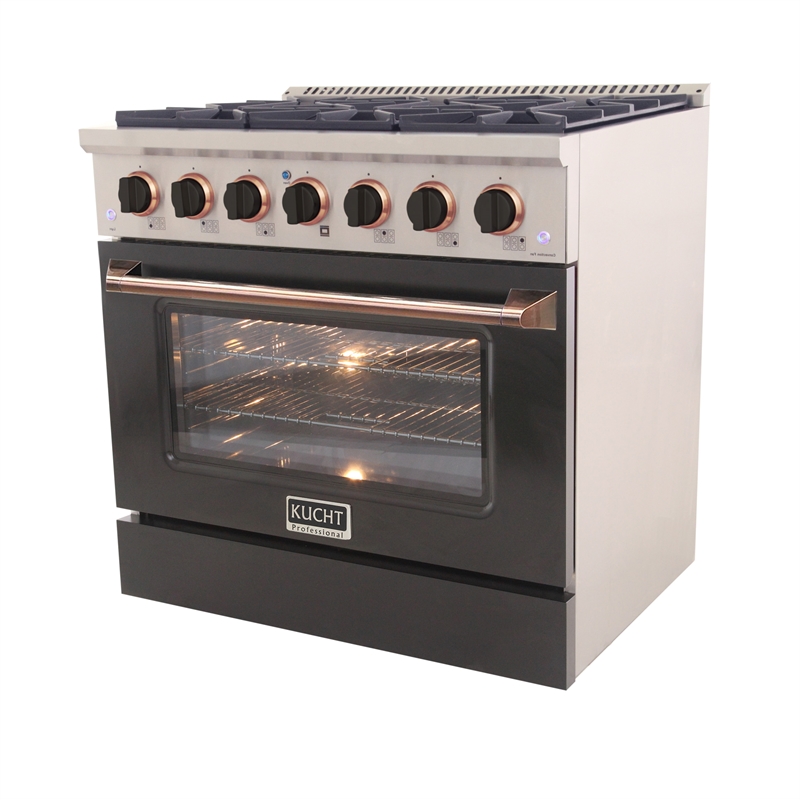 36 in. 5.2 cu. ft. Dual Fuel Range for Propane Gas in Rose Handle & Ring Knobs.