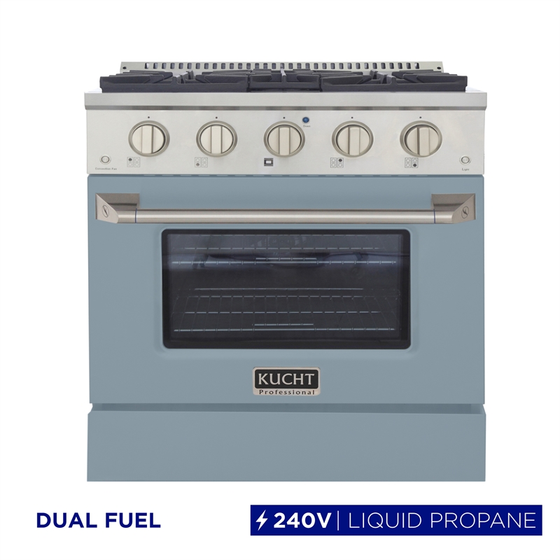 30 in. 4.2 cu. ft. Dual Fuel Range Propane Gas Sealed Burners in Light Blue.