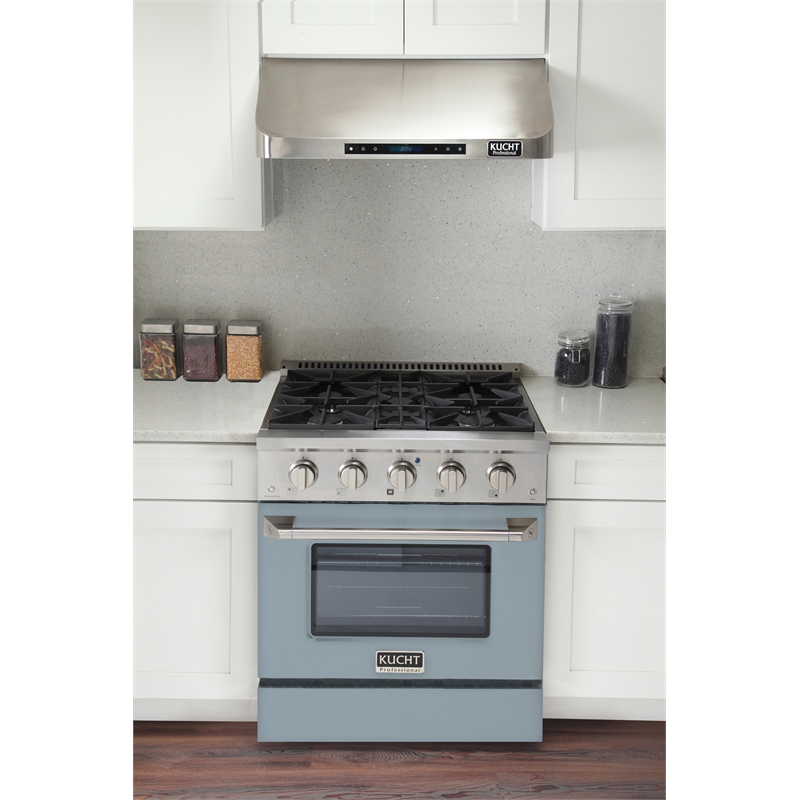 30 in. 4.2 cu. ft. Dual Fuel Range Propane Gas Sealed Burners in Light Blue.