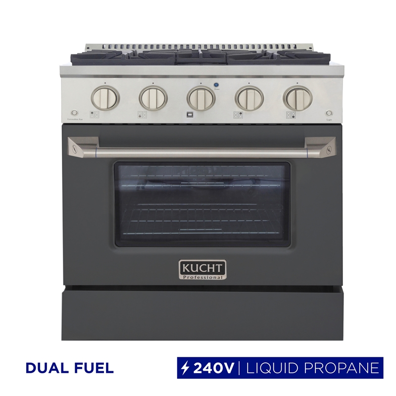 30 in. 4.2 cu. ft. Dual Fuel Range Propane Gas Sealed Burners in Cement Gray.