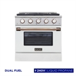 30 in. 4.2 cu. ft. Dual Fuel Range Propane Gas in Gold Handle & Ring Knobs.
