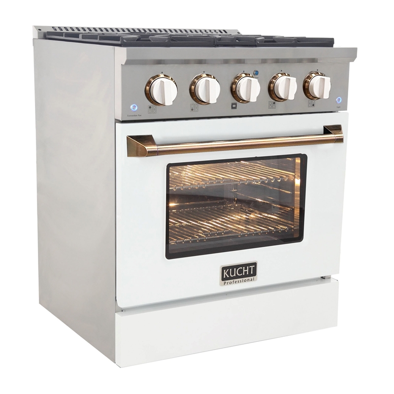 30 in. 4.2 cu. ft. Dual Fuel Range Propane Gas in Gold Handle & Ring Knobs.