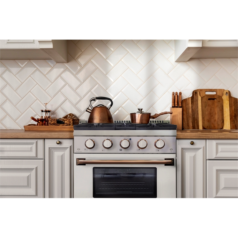 30 in. 4.2 cu. ft. Dual Fuel Range Propane Gas in Gold Handle & Ring Knobs.