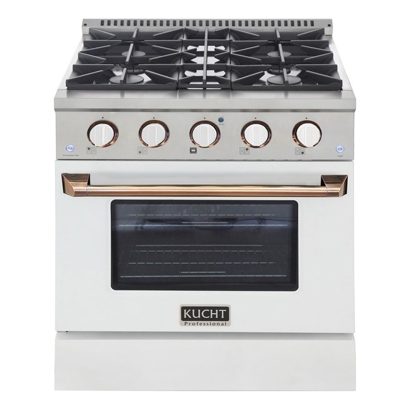 30 in. 4.2 cu. ft. Dual Fuel Range Propane Gas in Gold Handle & Ring Knobs.