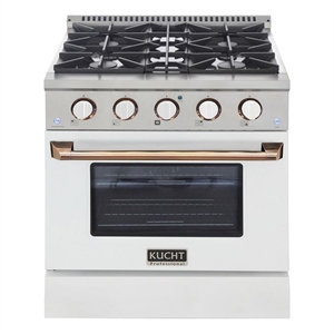 30 in. 4.2 cu. ft. Dual Fuel Range Propane Gas in Gold Handle & Ring Knobs.