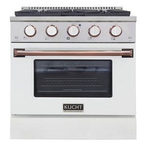 30 in. 4.2 cu. ft. Dual Fuel Range Propane Gas in Rose Gold Handle & Knob Rings.