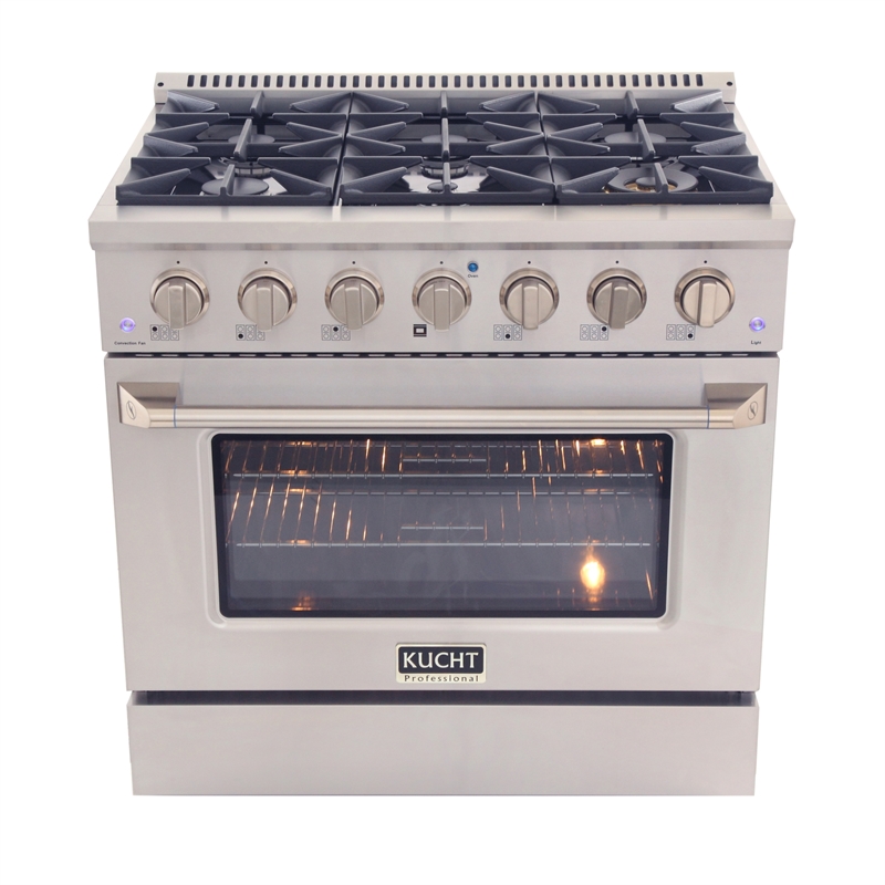36 in. 5.2 cu. ft Dual Fuel Range for Natural Gas Sealed Burners in Silver.