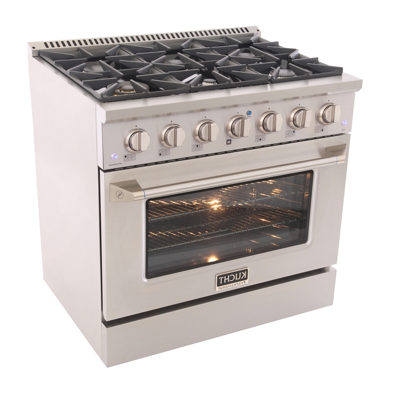 36 in. 5.2 cu. ft Dual Fuel Range for Natural Gas Sealed Burners in Silver.
