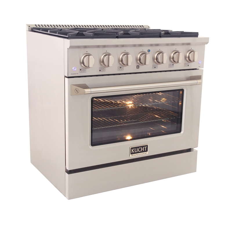 36 in. 5.2 cu. ft Dual Fuel Range for Natural Gas Sealed Burners in Silver.
