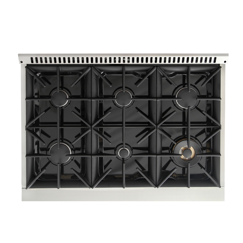 36 in. 5.2 cu. ft Dual Fuel Range for Natural Gas Sealed Burners in Silver.