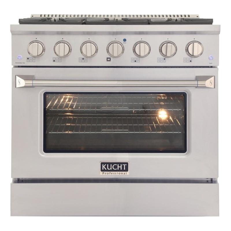 36 in. 5.2 cu. ft Dual Fuel Range for Natural Gas Sealed Burners in Silver.