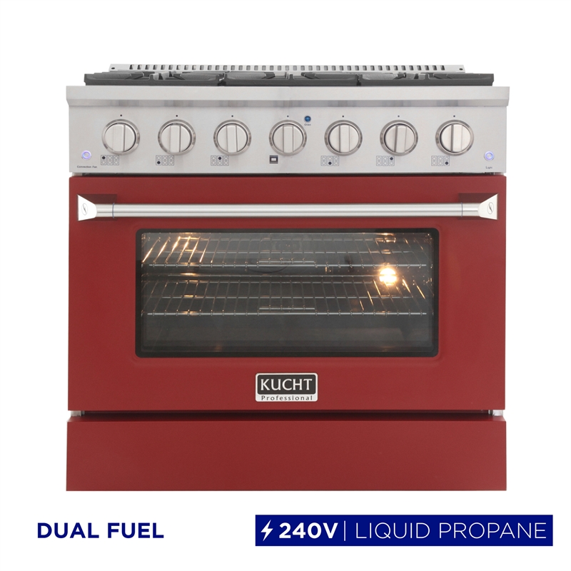 36 in. 5.2 cu. ft Dual Fuel Range for Natural Gas Sealed Burners in Red.