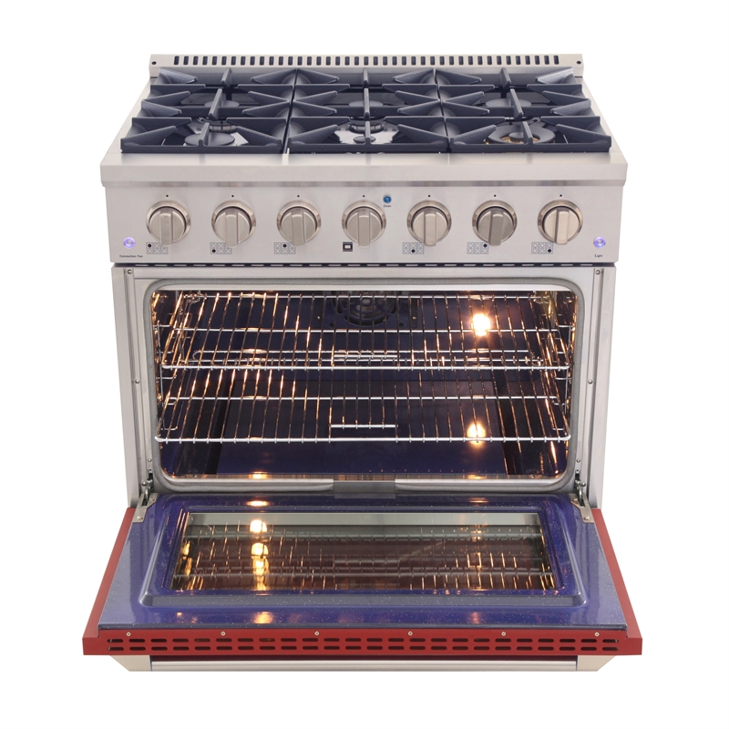 36 in. 5.2 cu. ft Dual Fuel Range for Natural Gas Sealed Burners in Red.