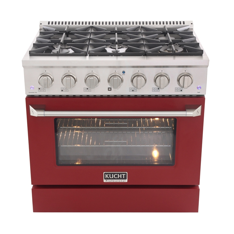 36 in. 5.2 cu. ft Dual Fuel Range for Natural Gas Sealed Burners in Red.