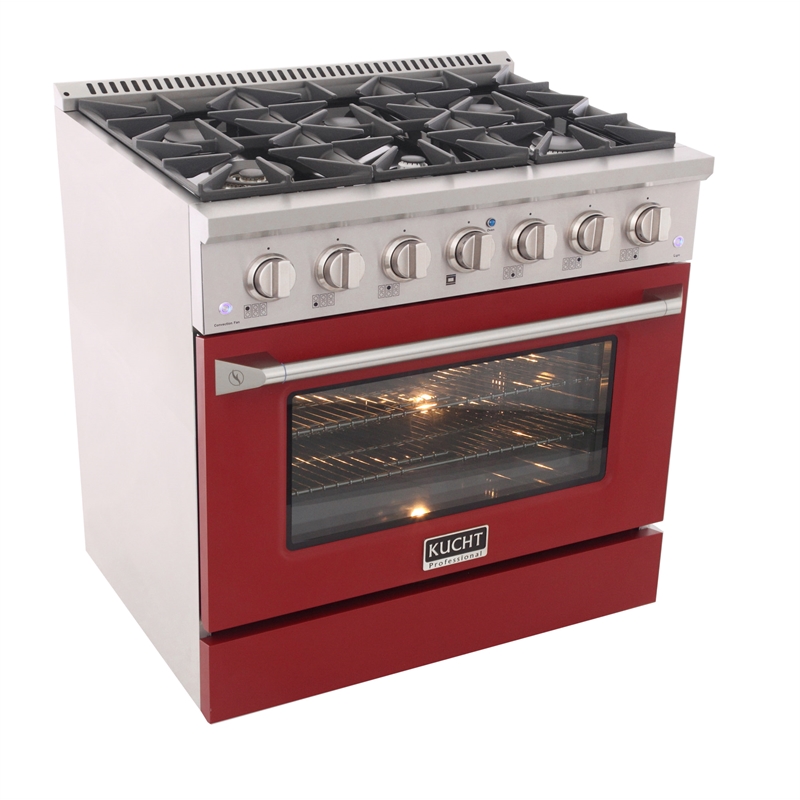 36 in. 5.2 cu. ft Dual Fuel Range for Natural Gas Sealed Burners in Red.