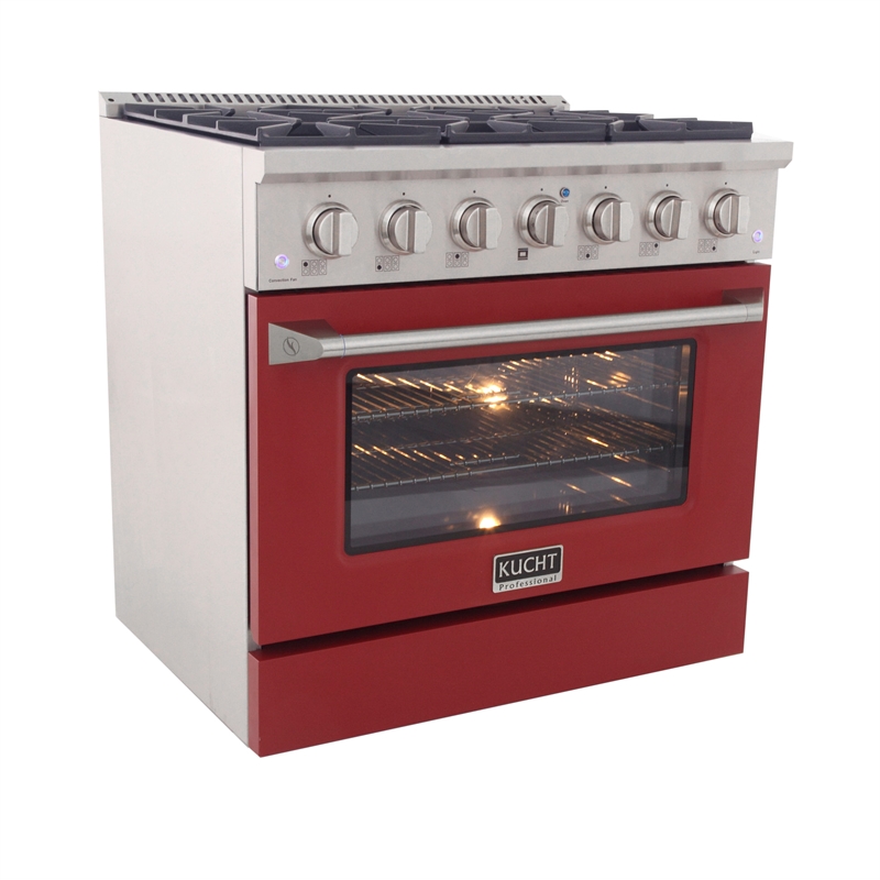 36 in. 5.2 cu. ft Dual Fuel Range for Natural Gas Sealed Burners in Red.