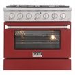 36 in. 5.2 cu. ft Dual Fuel Range for Natural Gas Sealed Burners in Red.