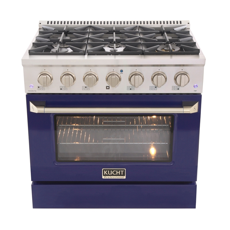 36 in. 5.2 cu. ft. Dual Fuel Range for Propane Gas Sealed Burners in Blue.