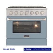 36 in. 5.2 cu. ft Dual Fuel Range for Propane Gas Sealed Burners in Light Blue.