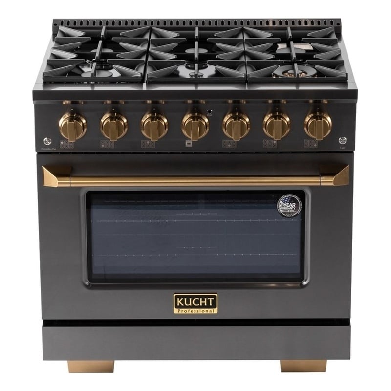 36 in. 5.2 cu. ft. Dual Fuel Range Natural Gas Sealed Burners Titanium Stainless