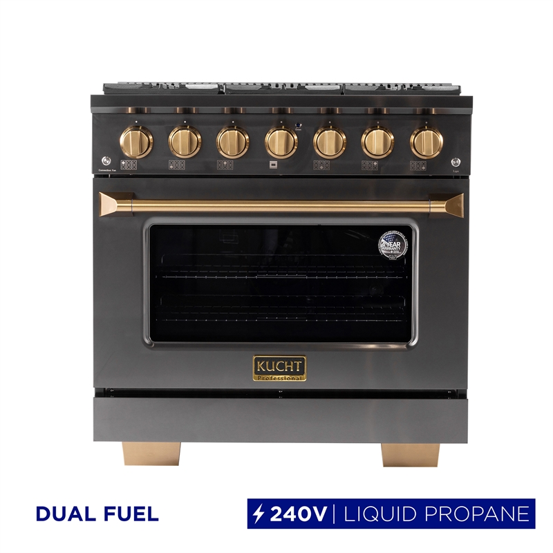36 in. 5.2 cu. ft. Dual Fuel Range for Propane Gas in Titanium Stainless Steel
