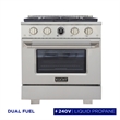30 in. 4.2 cu. ft. 4 Burners Dual Fuel Range for Natural Gas in Stainless Steel.