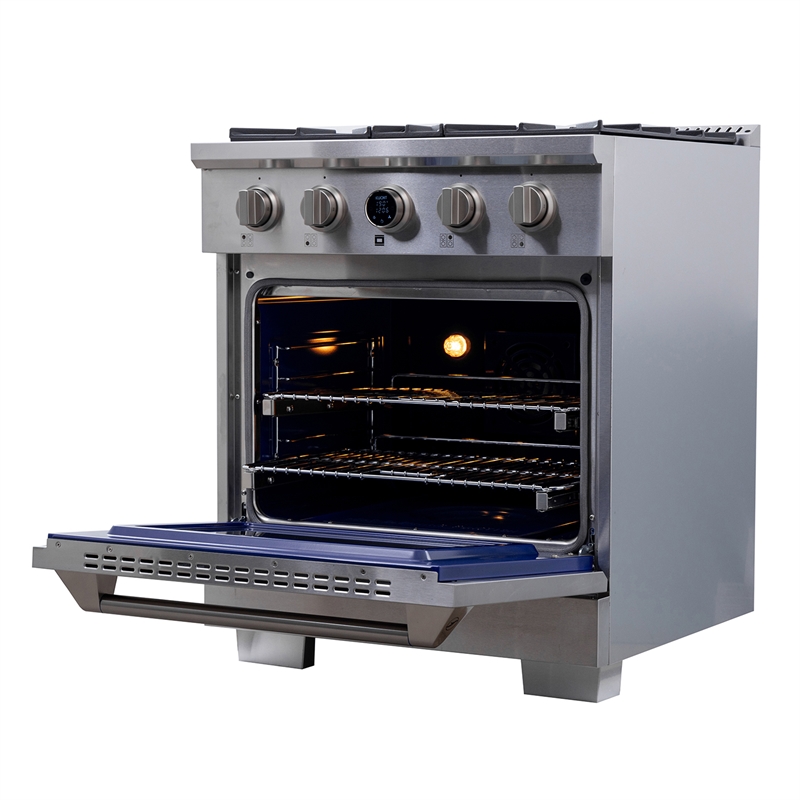 30 in. 4.2 cu. ft. 4 Burners Dual Fuel Range for Natural Gas in Stainless Steel.
