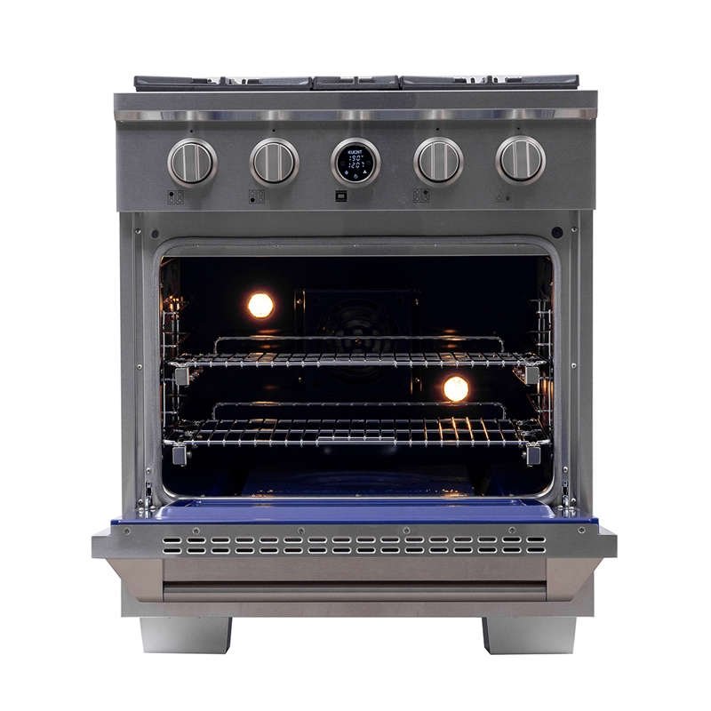 30 in. 4.2 cu. ft. 4 Burners Dual Fuel Range for Natural Gas in Stainless Steel.