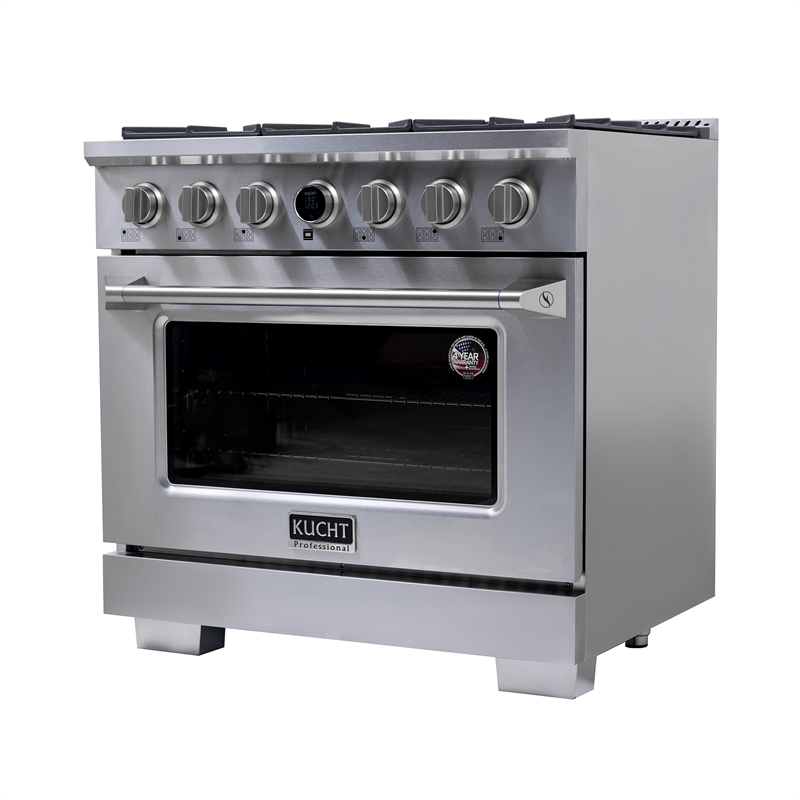 36 in. 5.2 cu. ft. 6 Burners Dual Fuel Range for Natural Gas in Stainless Steel.