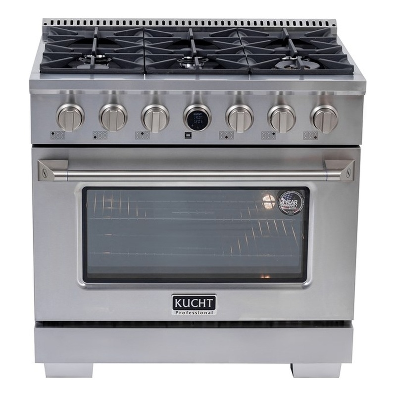 36 in. 5.2 cu. ft. 6 Burners Dual Fuel Range for Natural Gas in Stainless Steel.