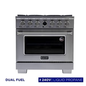 36 in. 5.2 cu. ft. 6 Burners Dual Fuel Range for Natural Gas in Stainless Steel.