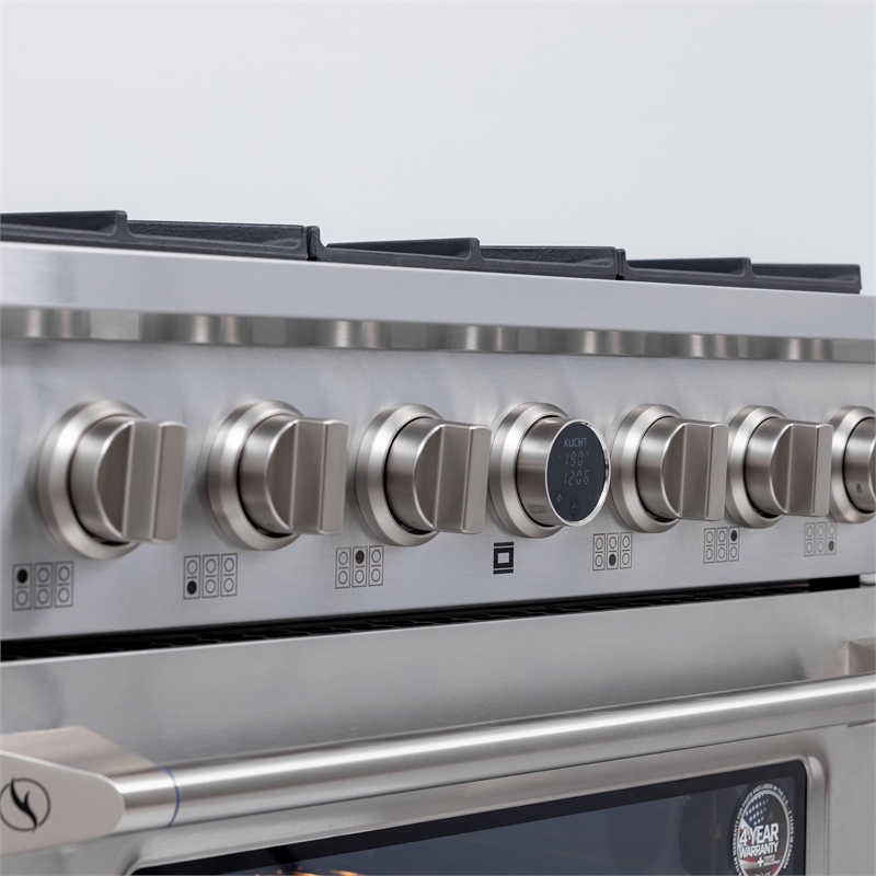 36 in. 5.2 cu. ft. 6 Burners Dual Fuel Range for Natural Gas in Stainless Steel.
