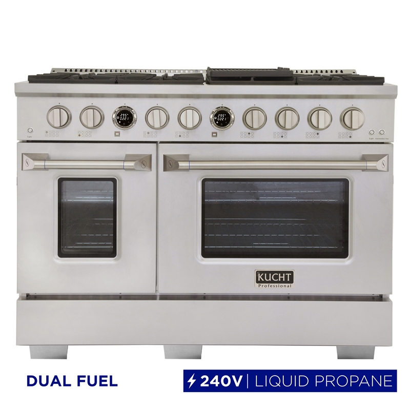 48 in. 6.7 cu. ft. 8 Burners Dual Fuel Range for Propane Gas in Stainless Steel.