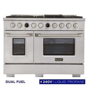 48 in. 6.7 cu. ft. 8 Burners Dual Fuel Range for Propane Gas in Stainless Steel.