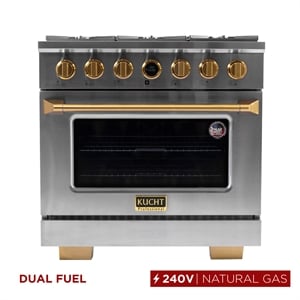 36 in. 5.2 cu. ft. 6 Burners Dual Fuel Range for Natural Gas in Stainless Steel