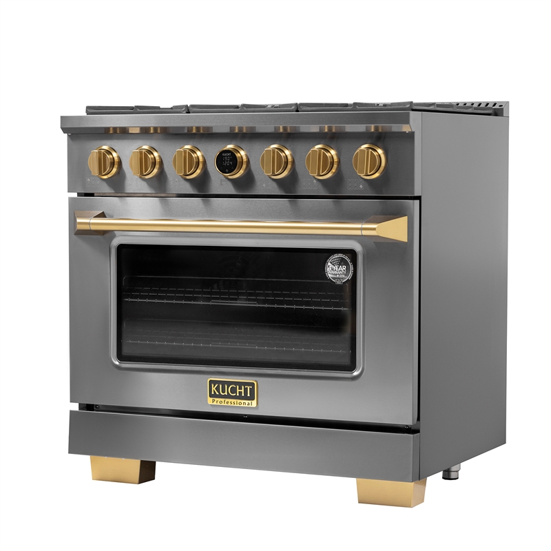 36 in. 5.2 cu. ft. Dual Fuel Range for Propane Gas in Titanium Stainless.