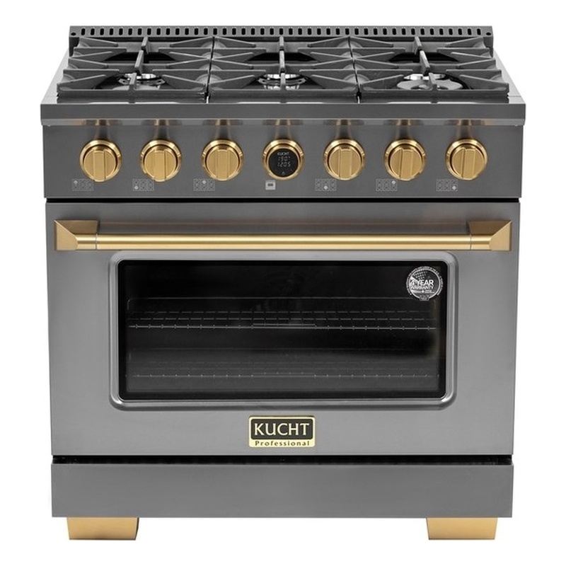 36 in. 5.2 cu. ft. Dual Fuel Range for Propane Gas in Titanium Stainless.