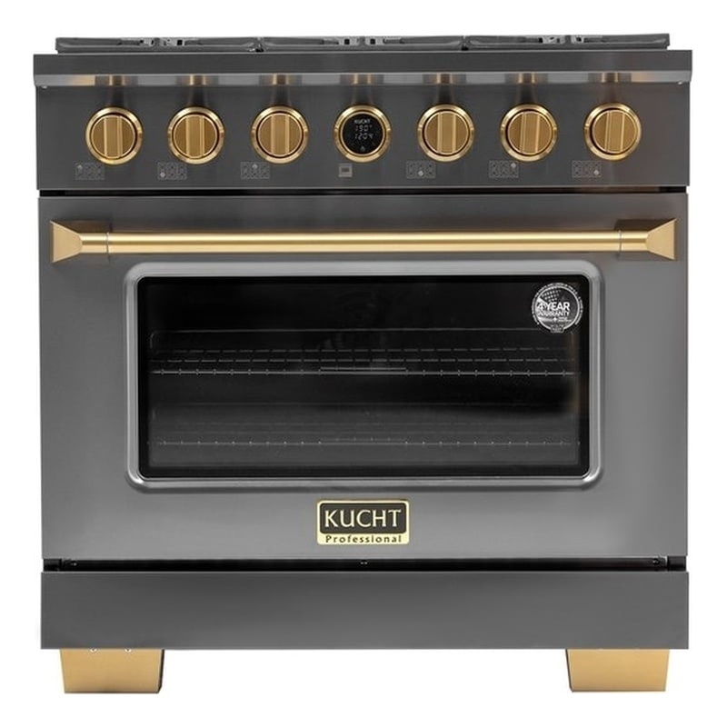 36 in. 5.2 cu. ft. Dual Fuel Range for Propane Gas in Titanium Stainless.