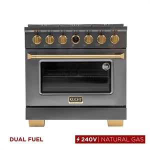 36 in. 5.2 cu. ft. Dual Fuel Range for Natural Gas in Dark Stainless Steel.