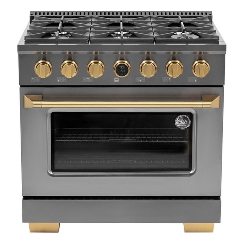 36 in. 5.2 cu. ft. Dual Fuel Range for Natural Gas in Dark Stainless Steel.