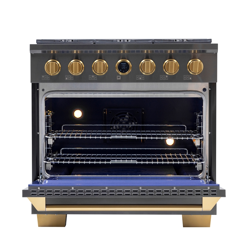 36 in. 5.2 cu. ft. Dual Fuel Range for Natural Gas in Dark Stainless Steel.