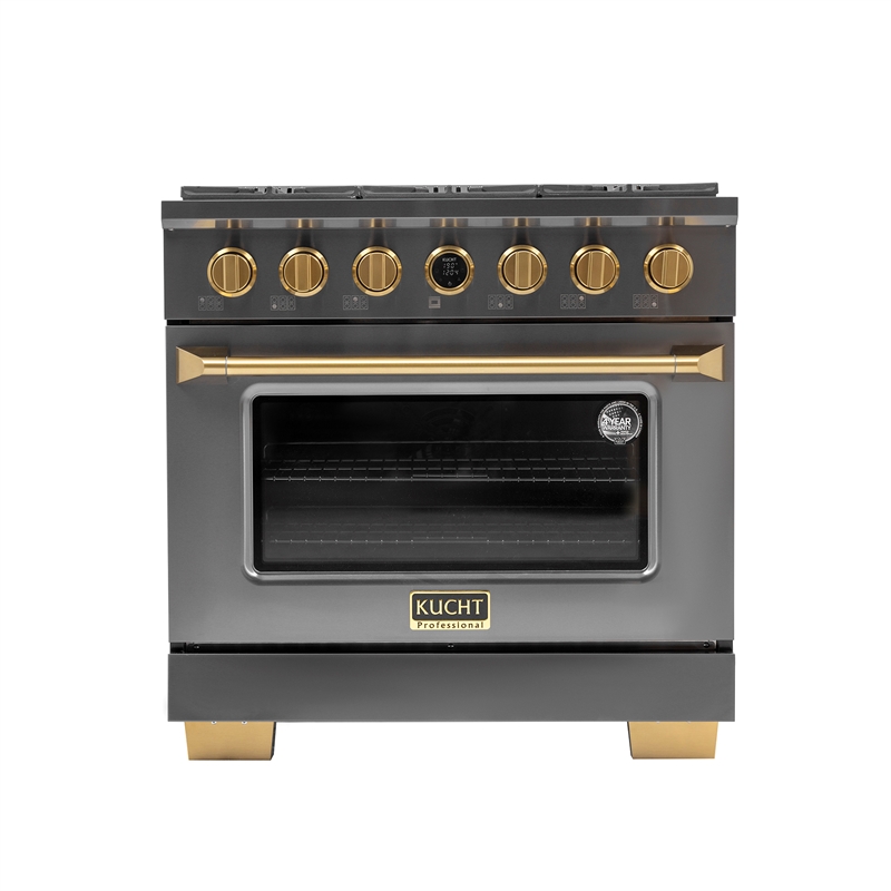 36 in. 5.2 cu. ft. Dual Fuel Range for Natural Gas in Dark Stainless Steel.