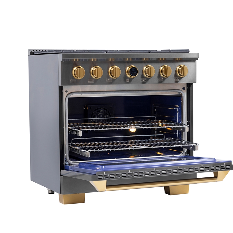 36 in. 5.2 cu. ft. Dual Fuel Range for Natural Gas in Dark Stainless Steel.